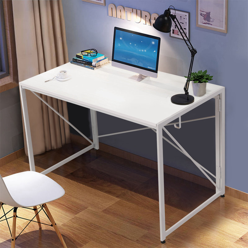 Inbox Zero Small Folding Study Writing Desk For Bedroom, Foldable Laptop Table Workstation Desk